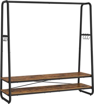 Vasagle Perchero con 2 estantes y 6 ganchos de acero de color marr&oacute;n y negro