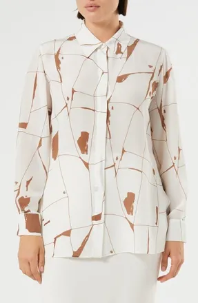 Marina Rinaldi Nettare Print Silk Tunic Shirt in White at Nordstrom, Size 18W