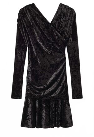 Ganni Velour Jersey Crossover Ruched Mini Dress In Black