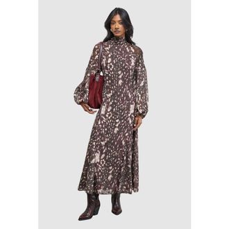 Warehouse Paisley Burnout Spot Godet Midi Dress in Floral at Nordstrom, Size 10