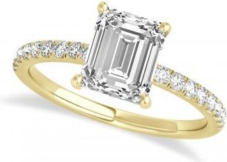 Allurez Emerald Lab Grown Diamond Single Row Hidden Halo Engagement Ring 14k Yellow Gold (1.31ct)