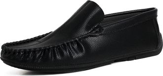Generic Mens Loafers Stitching Details Slip On Moccasins Shoes Vegan Leather Slip Resistant Flat Heel Lightweight Classic Slip-on(Black,6.5 UK)
