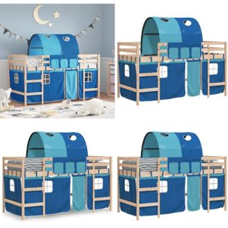 vidaXL Letto a Soppalco con Tunnel Bambini Blu 80x200cm Massello Pino - Letto a castello bambini - Letto con tunnel