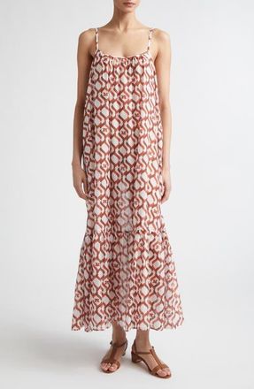 Max Mara Beachwear Logo Print Cotton & Silk Maxi Sundress in White at Nordstrom, Size 10