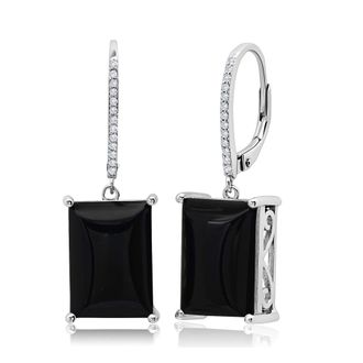 MAX + STONE Sterling Silver Emerald Cut Quartz Dangle White Topaz Detail Leverback Earrings