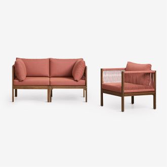 Sklum Conjunto De Jard&iacute;n Con Sof&aacute; Modular De 2 Piezas Con Reposabrazos Y Sill&oacute;n En Madera De Acacia Branson Sklum