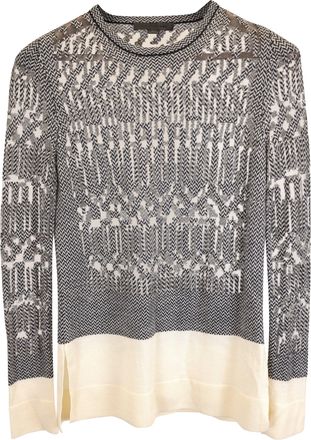 Alexander Wang Houndstooth Mesh Trim Sweater in Grey Wool