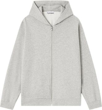 Ganni Teddy Zip Hoodie - Dames - Vesten met rits - Grijs - 2Xs/Xs - Katoen - Hoodies & sweatvesten