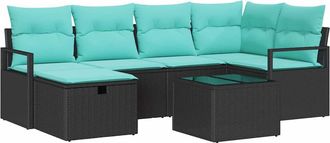 vidaXL Juego De Sof&aacute; 7 Uds. 6-n&uacute;mero De Plazas Negro Y Turquesa Vidaxl