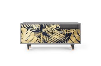 StoryZ Mueble de TV azul y amarillo 2 cajones y 2 puertas L 125 cm