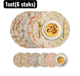 OEM 1 Juego (6 Piezas), Mantel Individual, Posavasos Resistente Al Calor Y Repelente Al Agua Para Mesa De Cocina Y Comedor