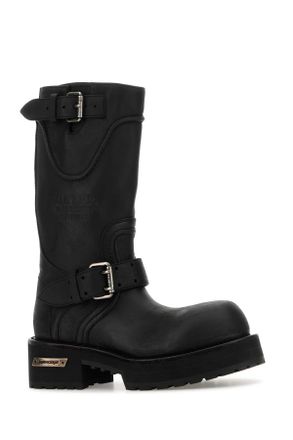 Balenciaga Womens Black Leather Venom Boots Black-Silver T Domesticated Calf Le Stivali Black/silver
