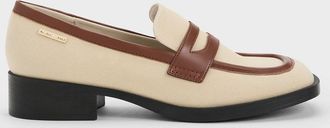Charles & Keith Canvas Cut-Out Penny Loafers