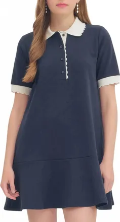 Entro Celia Scalloped Cotton Mini Dress In Navy