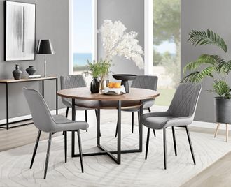 Furniturebox Adley Brown Wood Storage Dining Table & 4 Pesaro Black Leg Chairs in Grey
