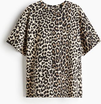 H&M Oversized T-Shirt - Hellbeige/Leopardenprint