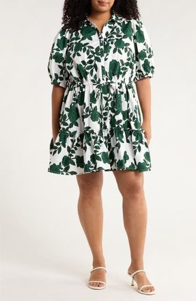 Sugarlips Kane Floral Stacie Cotton Shirtdress in White-Forest at Nordstrom, Size 2 X