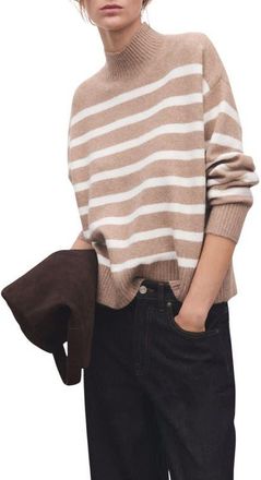 Mango Oversize Stripe Mock Neck Sweater in Light/Pastel Beige at Nordstrom, Size X-Small