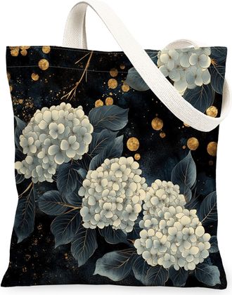 Generic Spring Japanese Hydrangea Canvas Tote Bag for Shopping 13x15, Asia Chinese Japan Flower Reusable Grocery Print Bag for Women, Cool Floral Beach Aesthe