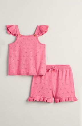 Nordstrom Cap Sleeve Sweater & Shorts Set in Pink Sunset at Nordstrom, Size 12M