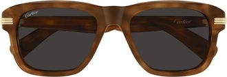 Cartier Vierkante Zonnebril - Heren - Zonnebrillen - Bruin - 55 MM - Accessoires