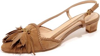 Tod's Leren/Su&egrave;de Schoen met Piume Veren - Dames - Pumps - Beige - 36 EU - Su&egrave;de - Schoenen