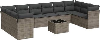 vidaXL Set De Sof&aacute;s De Jard&iacute;n 11 Pzas Y Cojines Rat&aacute;n Sint&eacute;tico Gris Vidaxl