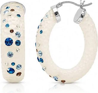 Gold & Honey Womens Medium Oval Confetti Hoop Earrings In White
