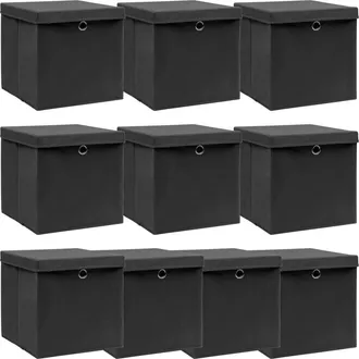 vidaXL Vidaxl - Cajas De Almacenaje Con Tapas 10 Uds Tela Negro 32x32x32 Cm