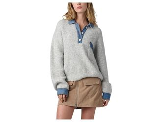Blank NYC Rain Or Shine Sweater Womens Clothing Grey/Blue : XS, Acrylic/Denim/Nylon