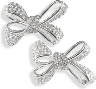 Oscar De La Renta Small Pav&eacute; Crystal Bow Earrings in Silver at Nordstrom