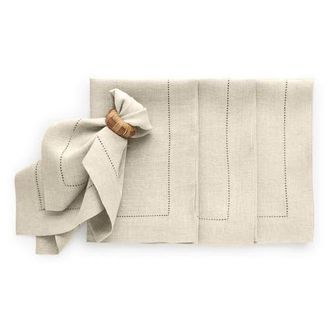 Solino Home Linen Dinner Napkins Set of 4, 20 x 20 Inch for Dining Table, Holiday and Everyday Table Decor - Sonoma Hemstitch in Flax at Nordstrom
