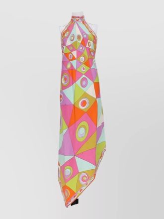 Pucci silk twill dress asymmetric halter tie