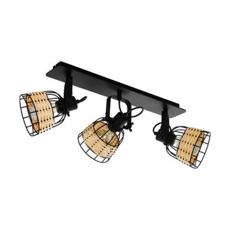 Loops Adjustable 3 Bulb Ceiling Spotlight Black Wicker Shade 40W E27 Kitchen Island