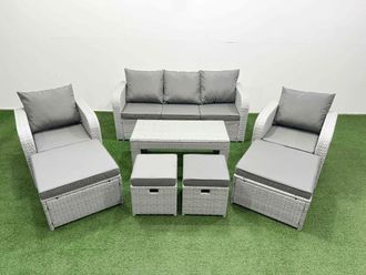 Fimous PE Wicker Rattan Furniture Sofa Set with Coffee Table 3 Seater Sofa in Light Grey