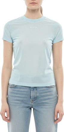 Alaia Sky Blue Solid Crew Neck Top