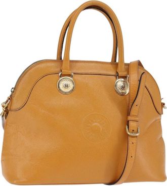 Versace Vintage Sun Zip Satchel Embossed Leather Leather Handbag (Pre-Owned)