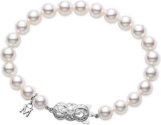 Mikimoto 18k White Gold Akoya Cultured Pearl Bracelet 7x6.5mm A 7 UD70107W