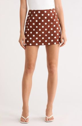 Wayf Polka Dot Linen Blend Miniskirt in Redwood Polka Dot at Nordstrom Rack, Size Medium