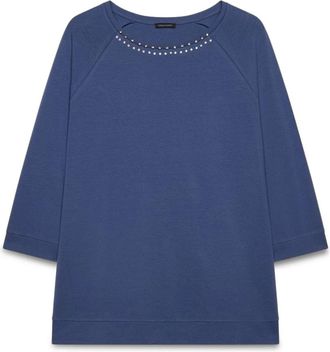 Fiorella Rubino Katoenen T-shirt met Strass en Studs - Dames - Blouses - Blauw - XS - Katoen - Overhemden
