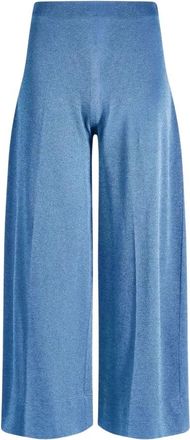 Circus Hotel Flare been Jersey Broek met Lurex - Dames - Wijde Broeken - Blauw - S - Broeken
