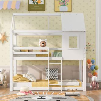 C&A White 3ft Bunk Bed-Solid Pine Double Sleeper Bed