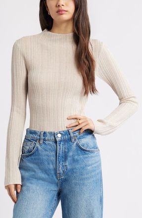 Open Edit Open Stitch Linen Blend Mock Neck Sweater in Beige Pumice at Nordstrom, Size Xx-Small