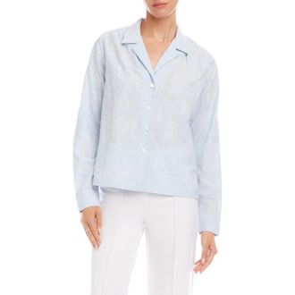 Karen Kane Embellished Button-Up Shirt in Off White/blue at Nordstrom, Size X-Large
