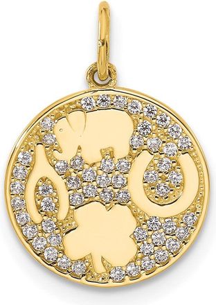 Diamond2Deal 10k Yellow Gold Polished Cubic Zirconia Good Luck Medallion Charm Pendant