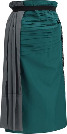 Prada Womens Patchwork Midi Skirt With Panel Construction Ematite Silk