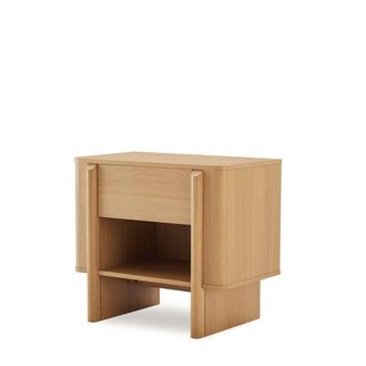 Koketto Home Mesita de noche de 60 cm en roble con dise&ntilde;o redondeado y 1 caj&oacute;n