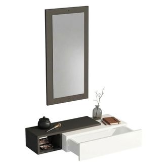 Dmora Mueble De Entrada Ingria, Espejo Incluido, Un Caj&oacute;n, Un Estante, 82x30x16h Cm Blanco