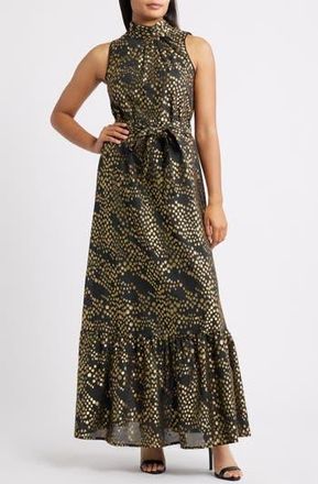 Julia Jordan Metallic Dot Chiffon Gown in Black Gold at Nordstrom Rack, Size 14