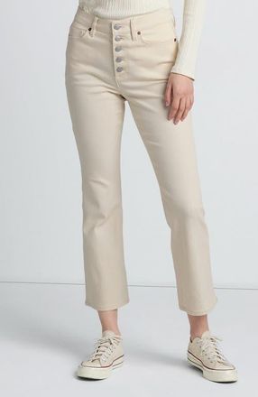 Lands End High Rise Denim Button Front Kick Flare Crop Jeans in Natural at Nordstrom, Size 18